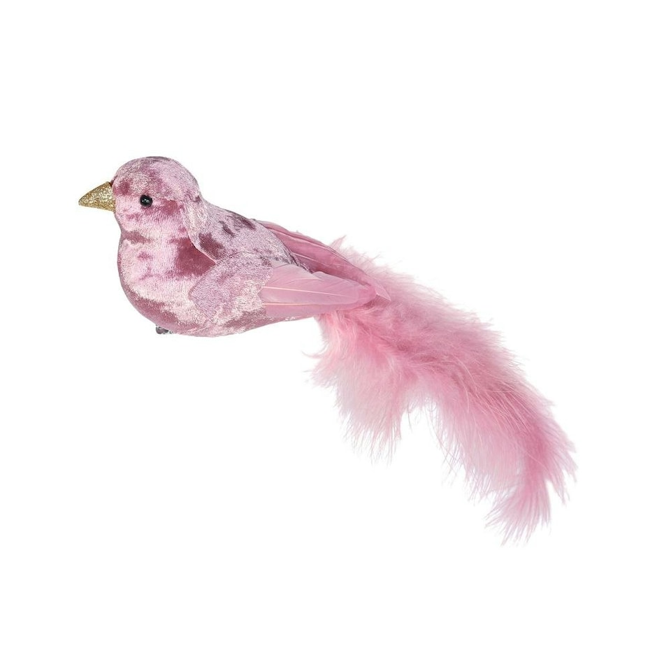 image 1 of Decorative Dusky Pink Velvet Bird With Clip - 30cm
