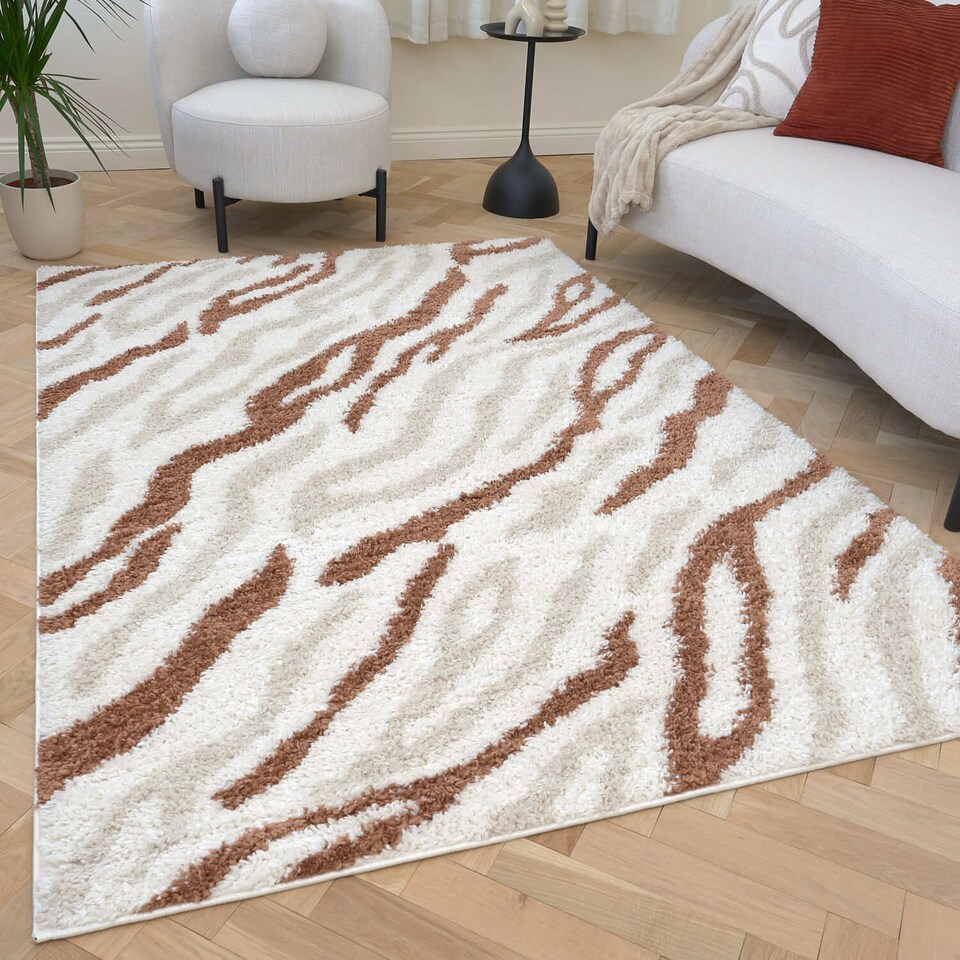 image 1 of The Rugs Moodi Collection Abstract Design Shaggy Soft High Pile Living Room Floor Rug and Runner