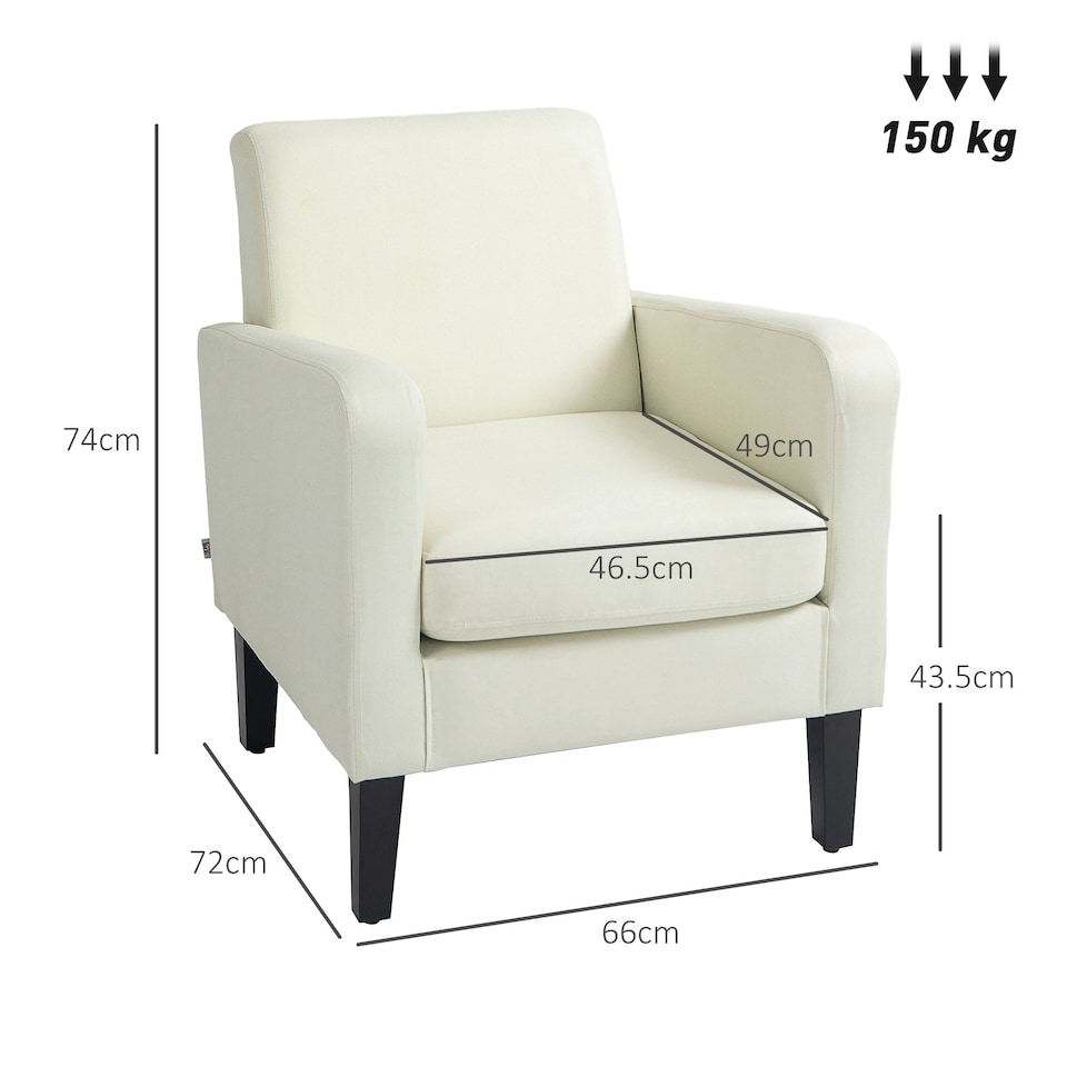 image 1 of HOMCOM Modern Armchair Accent Chair with Rubber Wood Leg for Bedroom Cream White