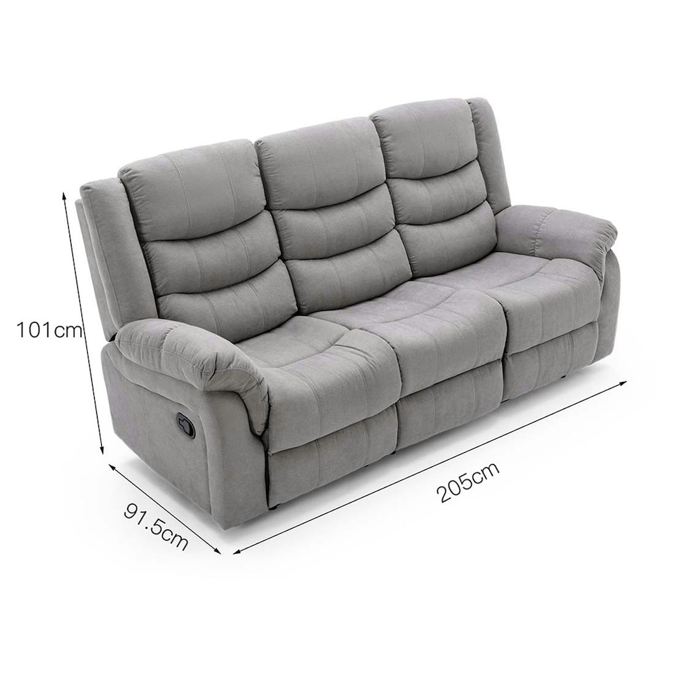 image 1 of Seattle Manual Fabric Recliner 3 Seater Sofa (Grey)