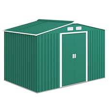 Outsunny 9 x 6ft Metal Garden Shed, Outdoor Storage Tool House with Ventilation Slots, Foundation Kit and Lockable Double Doors, Green
