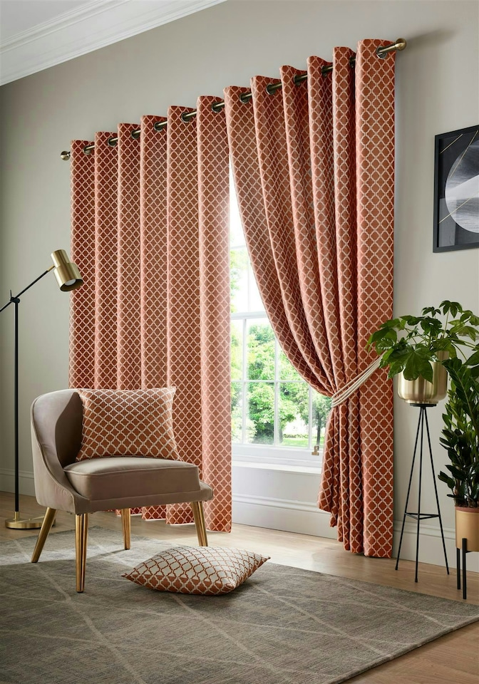 image 1 of Wold Ring Top Lined Curtains - 229cm x 274cm - Orange