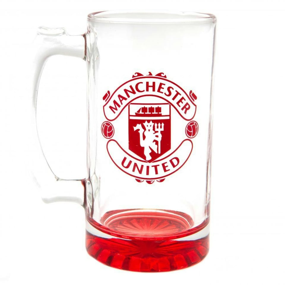 image 1 of Manchester United FC Crest Glass Tankard - Red - One Size