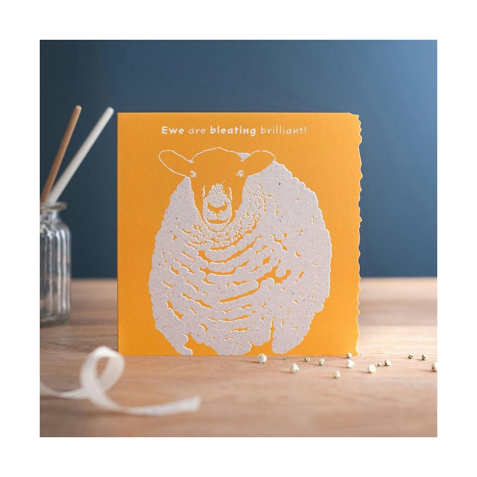 image 1 of Deckled Edge Colour Block Animal Greetings Card - Ewe Are Bleating Brilliant - Sheep (Orange) - One Size