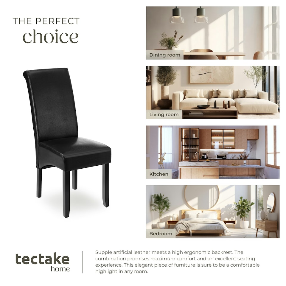 image 1 of Dining Chair - ergonomic seat shape, high backrest, padded, faux leather - Set of 4 Black