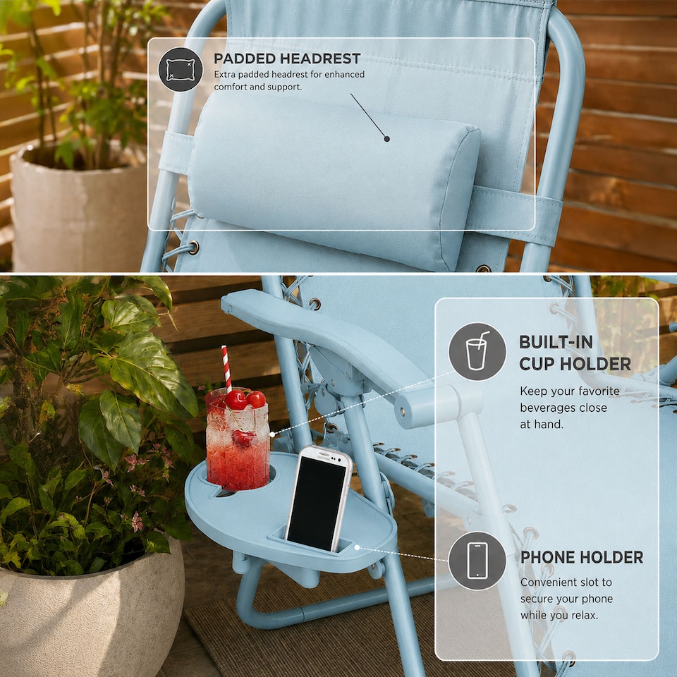 image 1 of Set of 2 Zero Gravity Reclining Foldable Garden Chairs Sun Loungers
