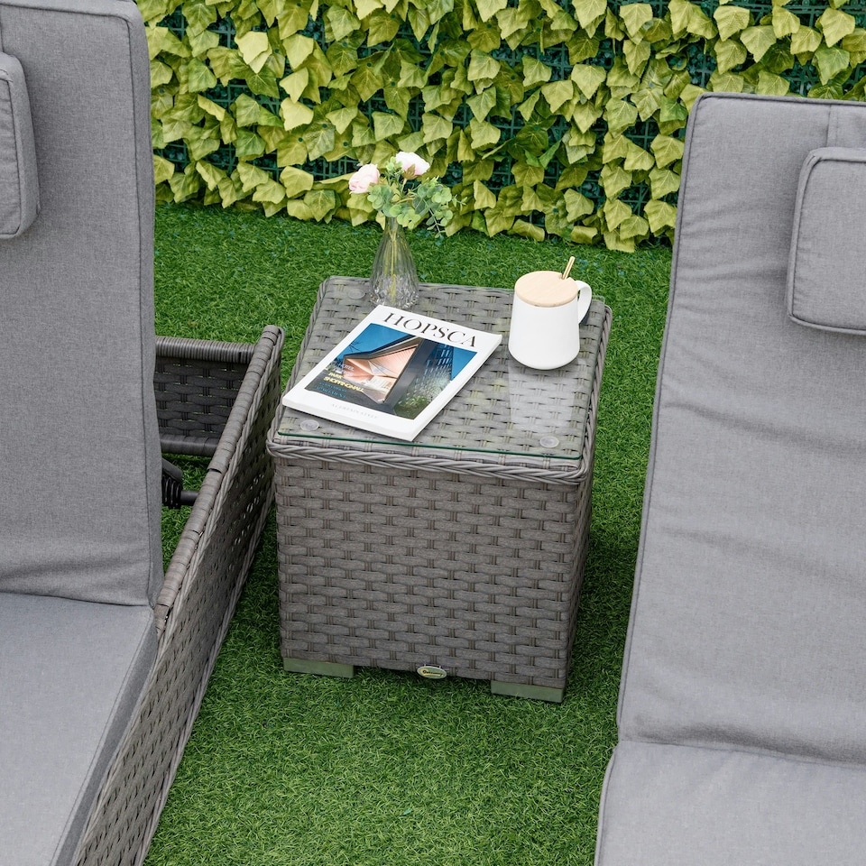 image 1 of Outsunny 3 PCS Outdoor Rattan Lounger Table Sectional Conversation Furniture Set