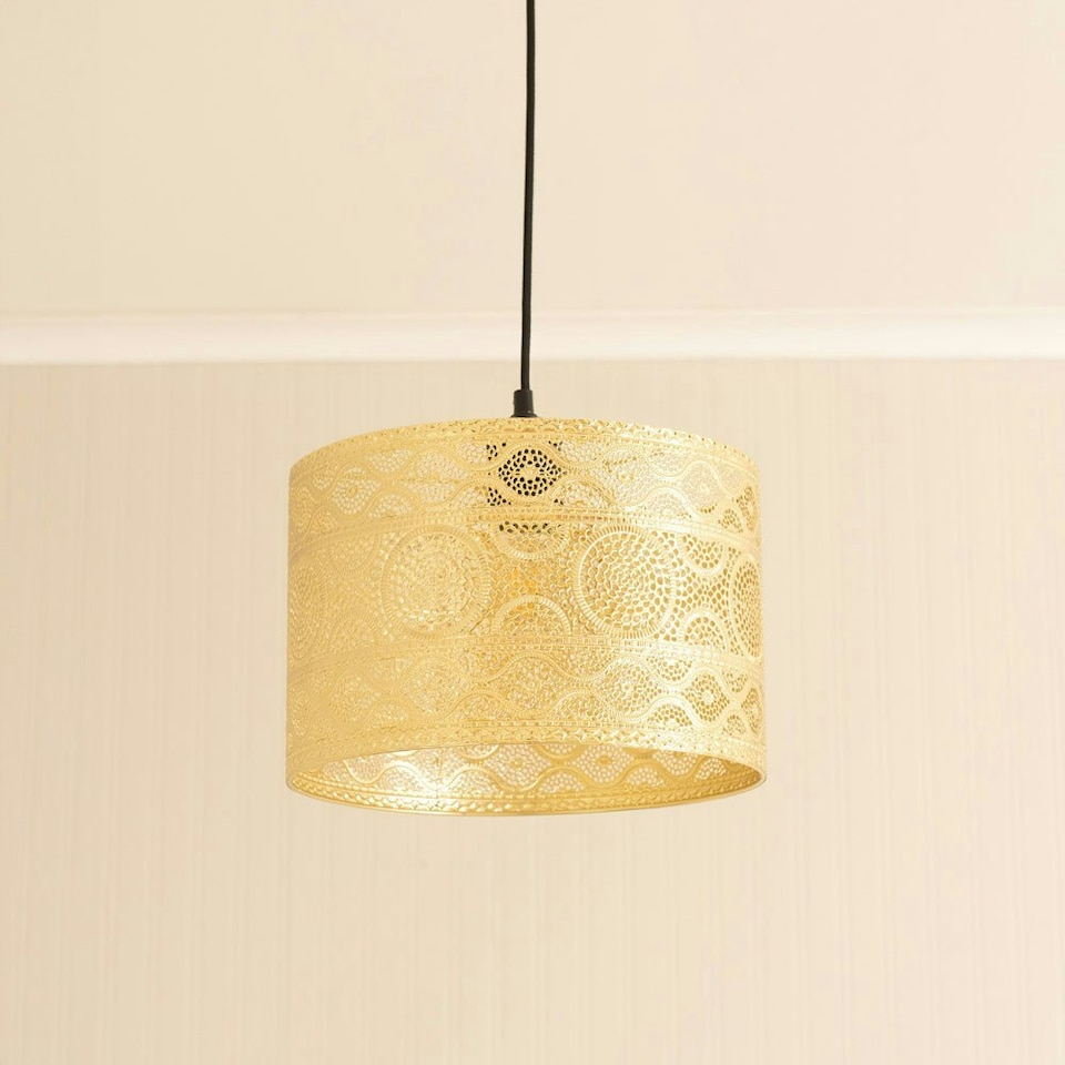 image 1 of ValueLights Casablanca Pair Gold Metal Lamp Shades & Bulbs Gold