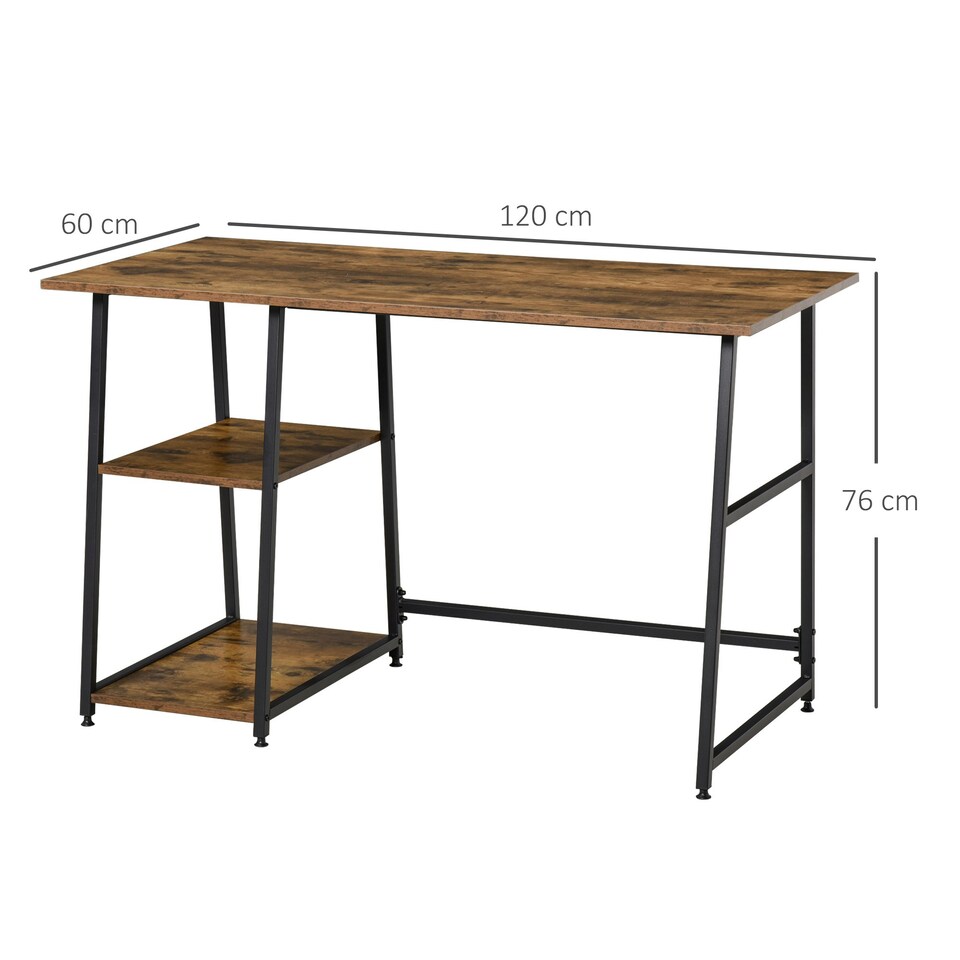 image 1 of HOMCOM Writing Desk Working Station Home Office Table with 2 Shelves Steel Frame