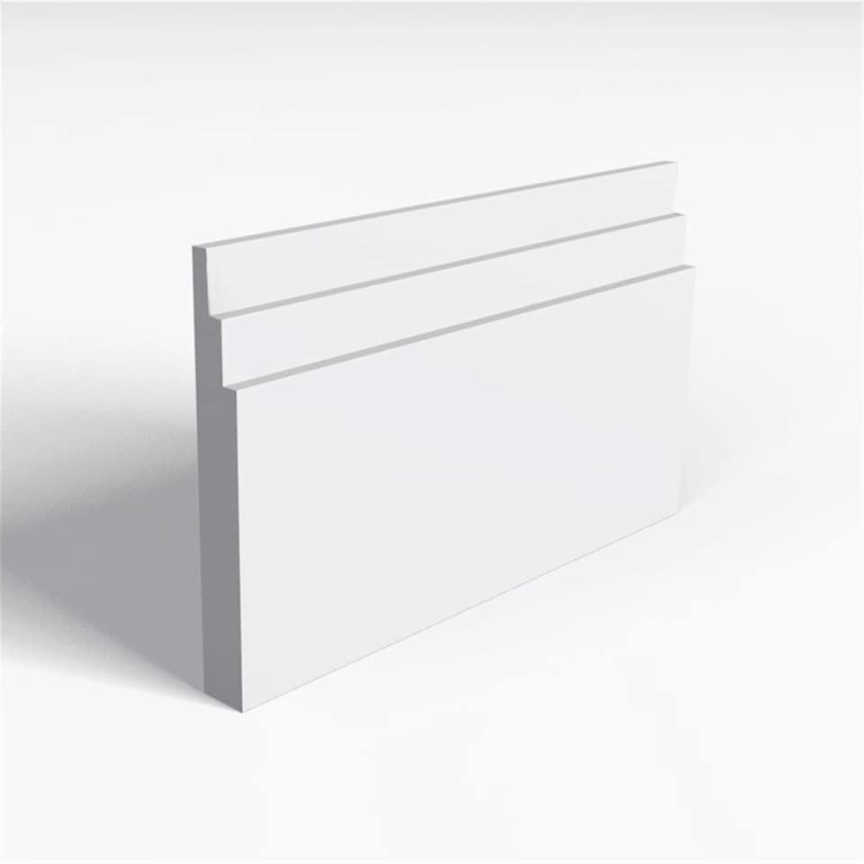 Pack of 10 (Total 10 Units) - MR MDF Primed Chamfered 3 Square Grooves Skirting Board - 15mm (T) x 94mm (H) x 3050mm (L)