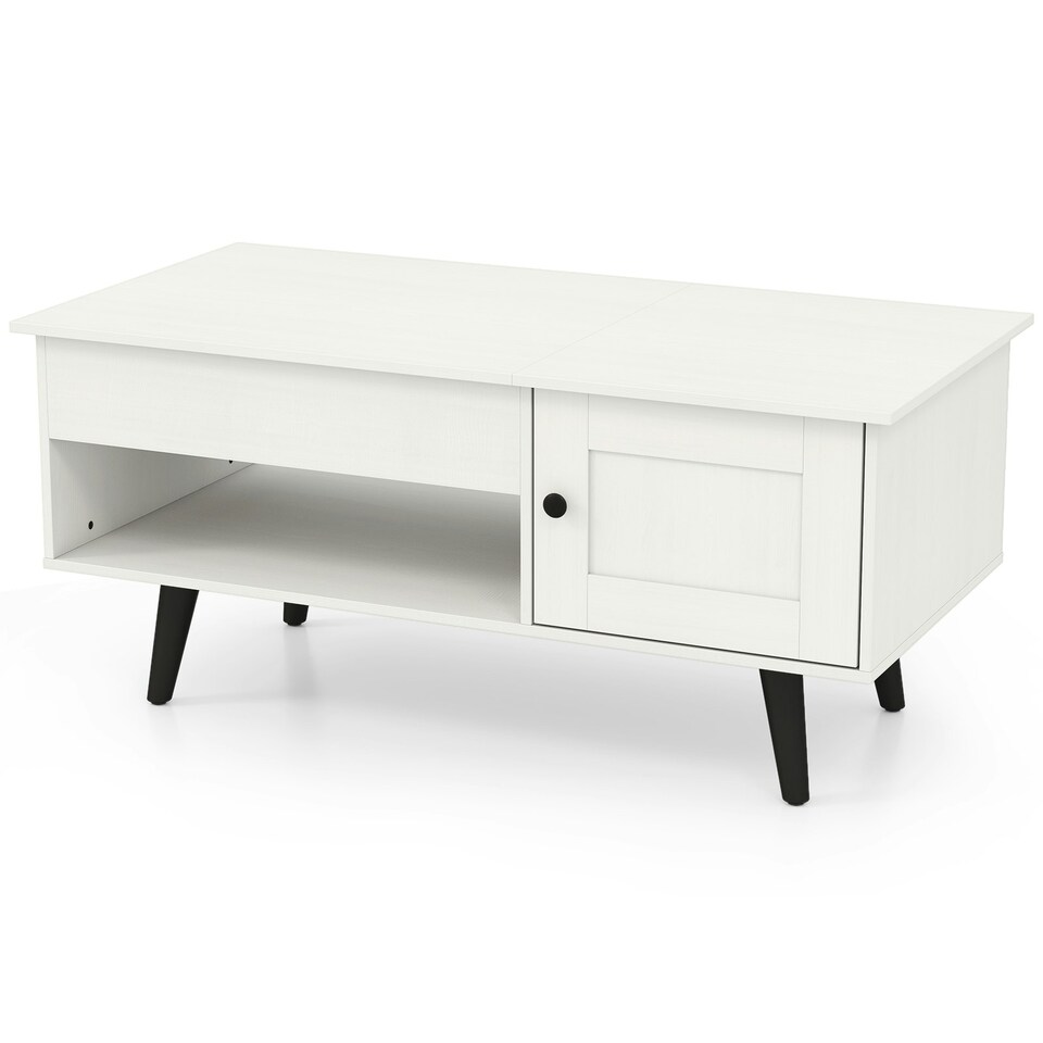 image 1 of COSTWAY Lift Top Coffee Table w/Hidden Compartment White White