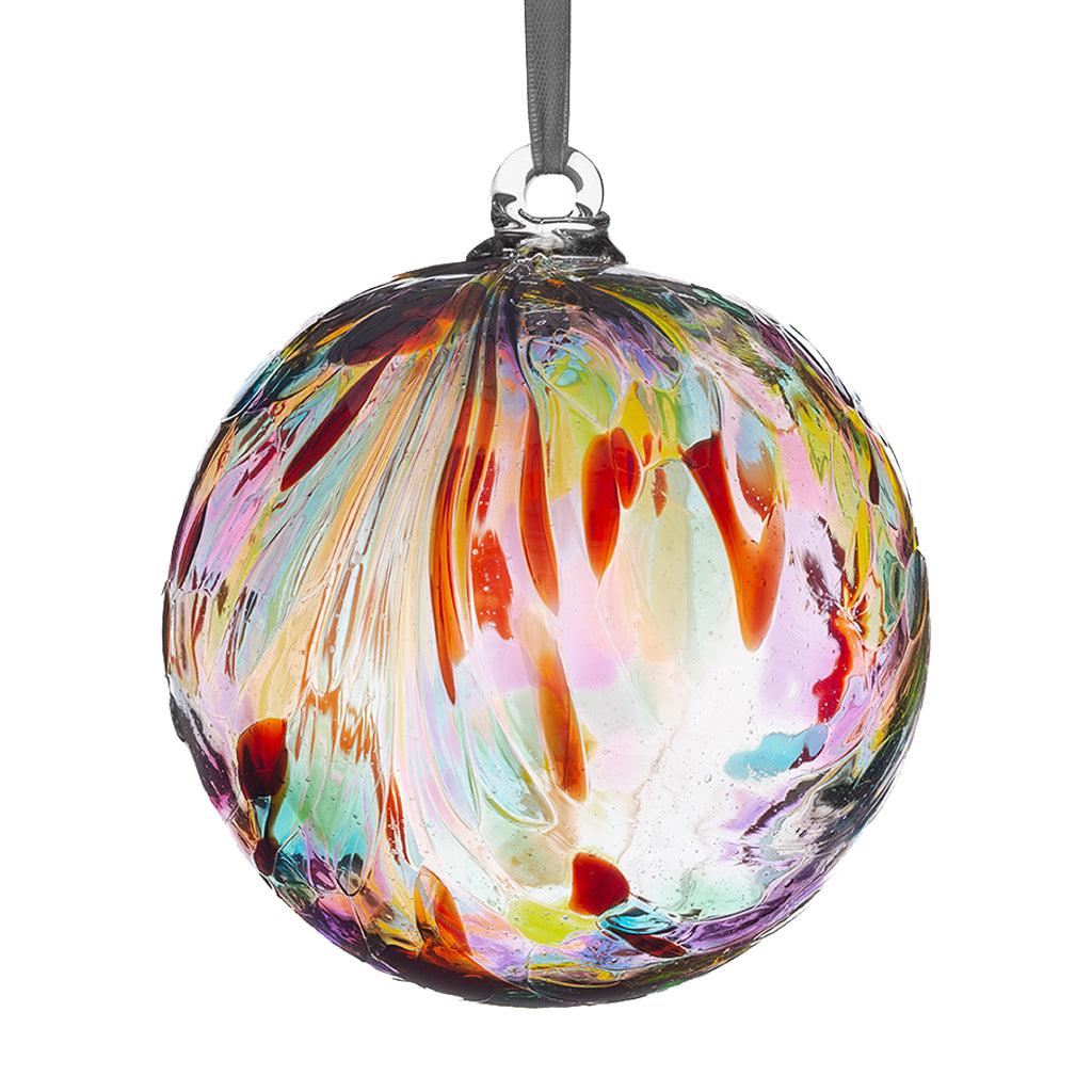 Sienna Glass 10cm Friendship Ball Feather Design Multicoloured in Red