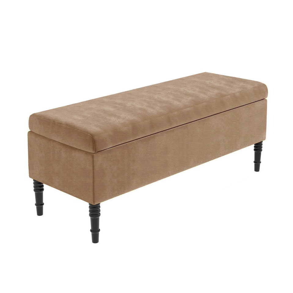 image 1 of 150cm Paris Plain Ottoman Storage Bench -Naples Shoes Bench with Black Turned Wooden Legs - Brown Upholstery Storage Footstool