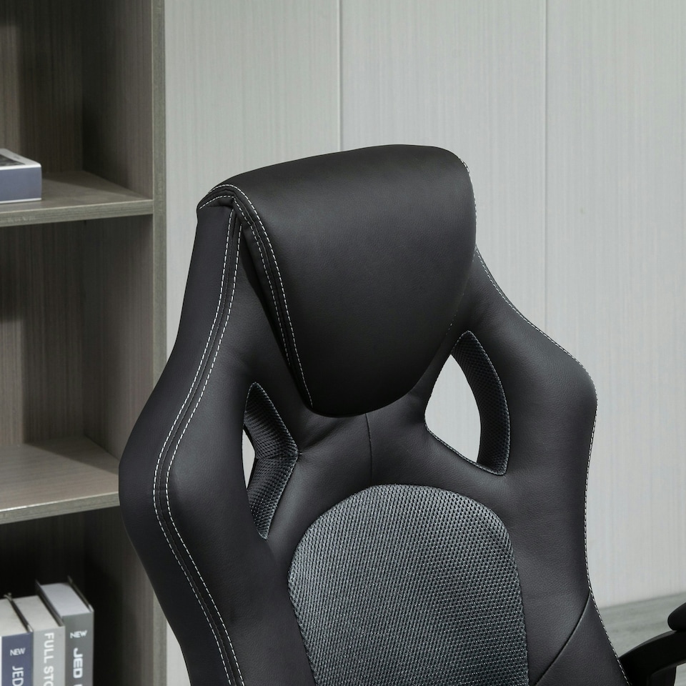 image 1 of Vinsetto PU Leather Racing Gaming Chair, Swivel Home Office Gamer Chair Gray