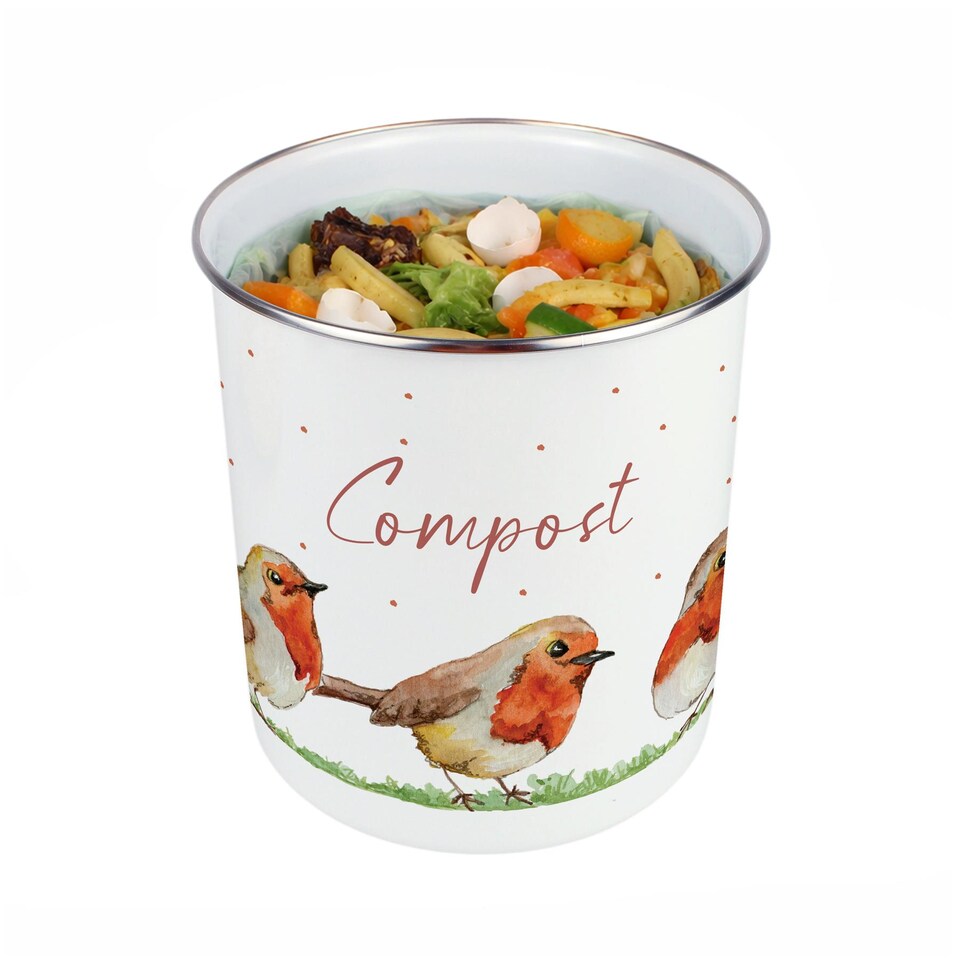 image 1 of Robins Compost Caddy - Metal 2L Decorative Kitchen Food Waste Bin