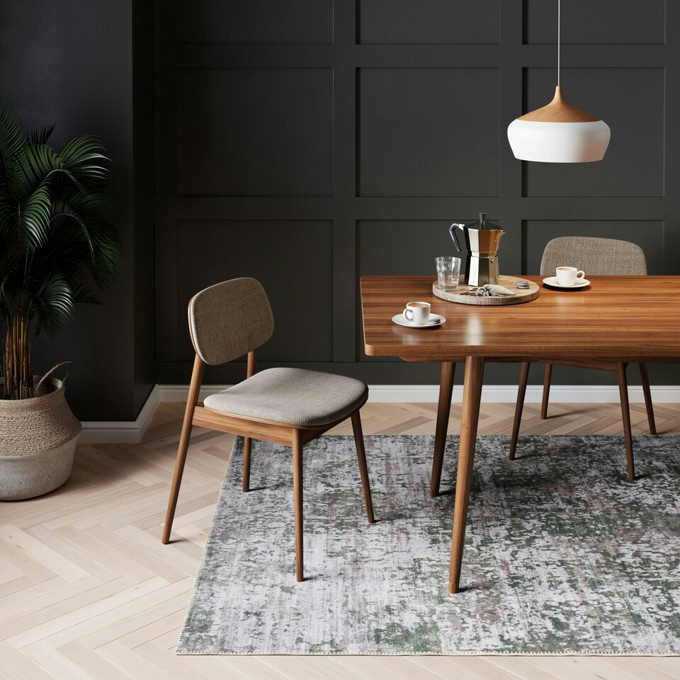 image 1 of KUKOON Silver Grey Green Distressed Abstract Non Slip Washable Low Pile Rug 200cm x 290cm Green
