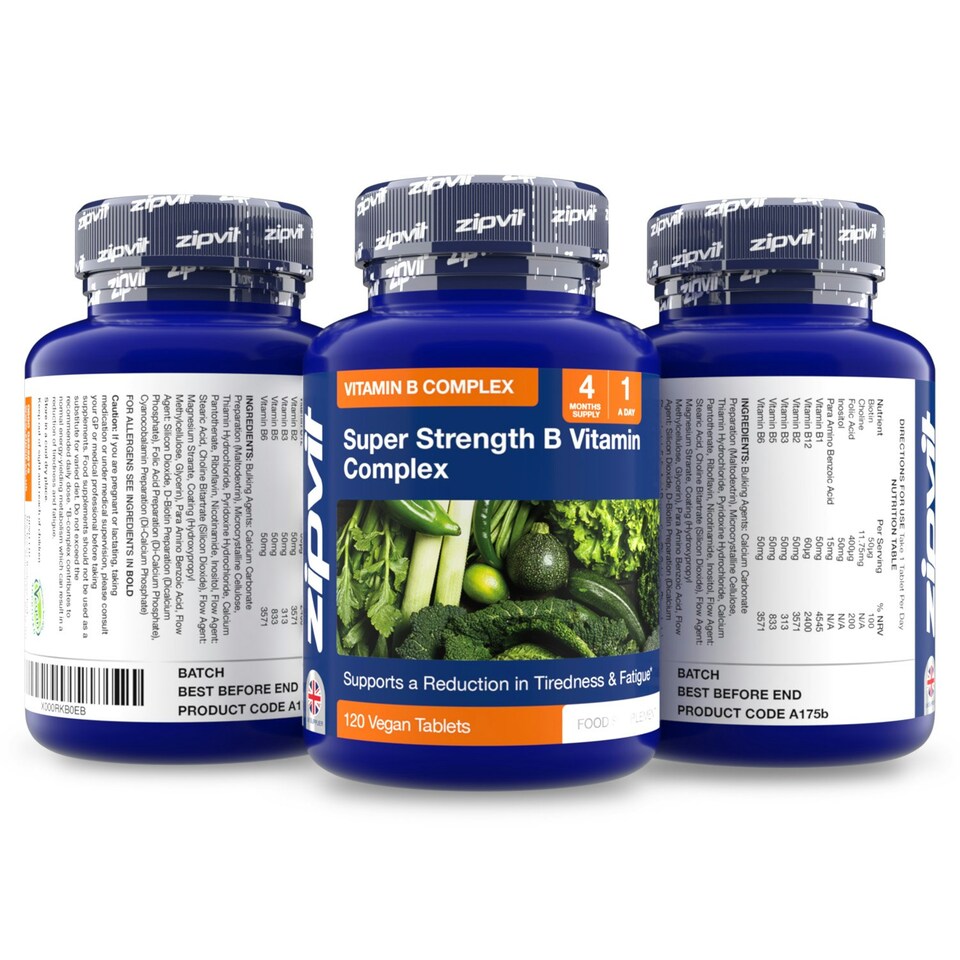 image 1 of Super Strength B Complex, 120 Vegan Tablets, 4-Month Supply, Supports Energy, Focus & Mental Performance