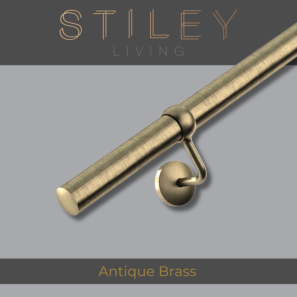 image 1 of Stiley Living Wall Mounted Handrail Kit, Banister System with Brackets and Fixings | Gold | Antique Brass | 3.6m