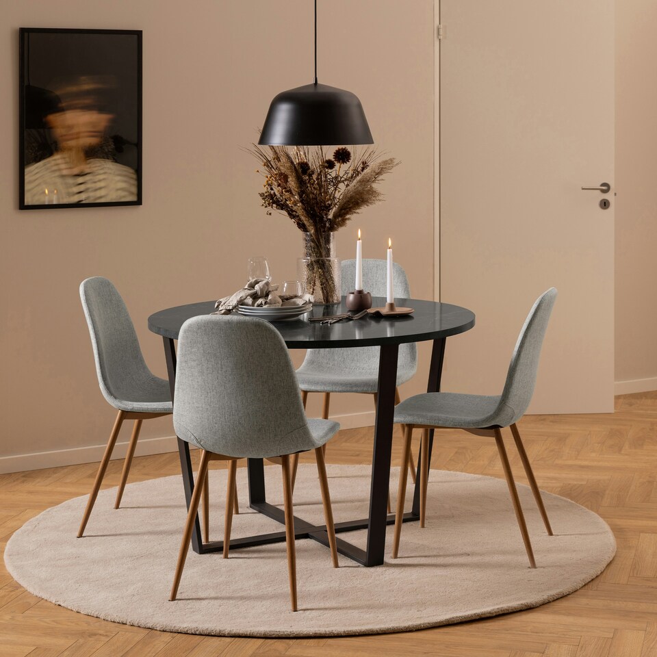 image 1 of Amble Round Dining Table with Black Marble Melamine Top & Black Legs