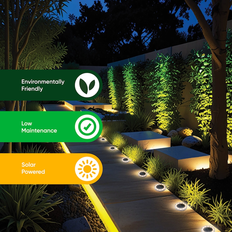 image 1 of Gardenwize 2-Pack Solar Deck Lights Bright White LED Outdoor Decking Pathway Lights