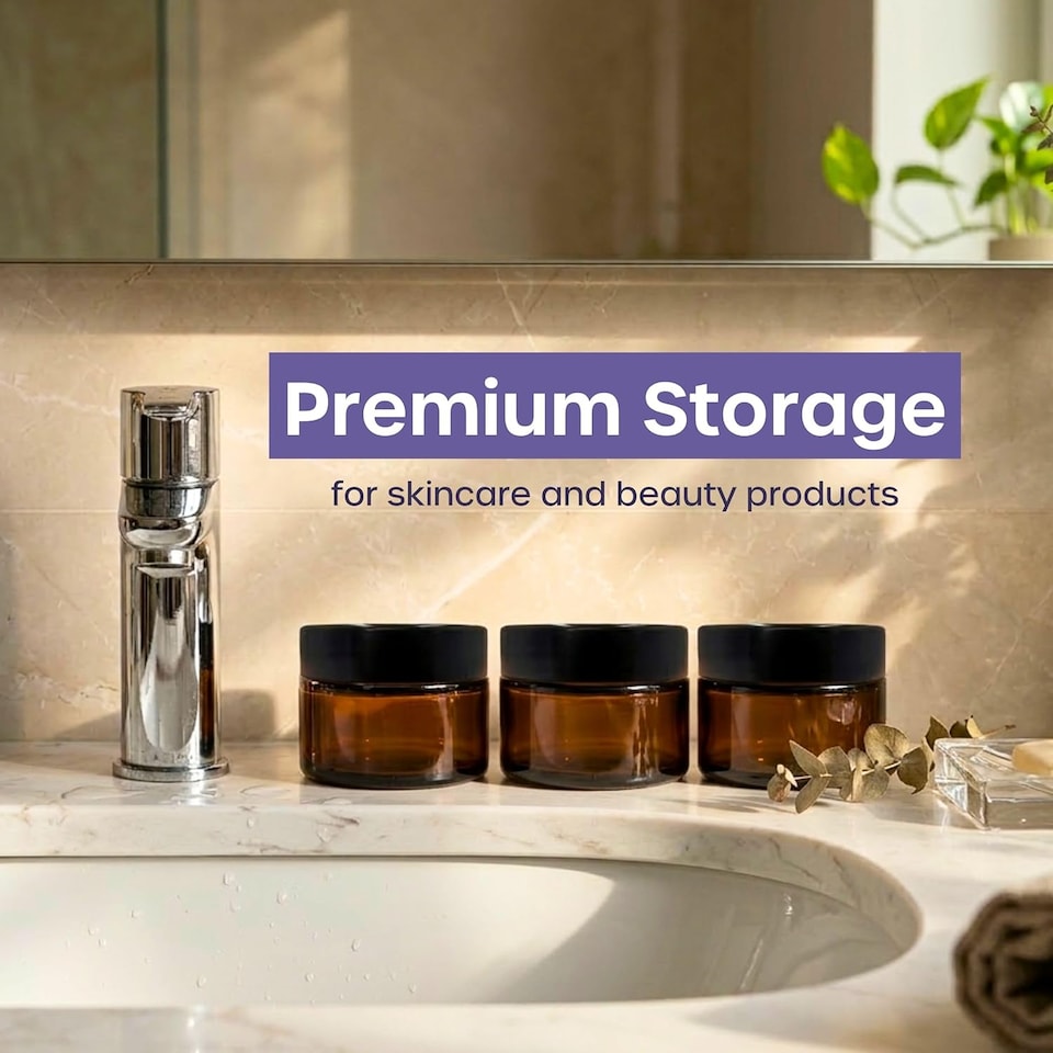 image 1 of Cosmetic Amber Glass Jar Set - UV Protection for Powder, Lotion and Cream
