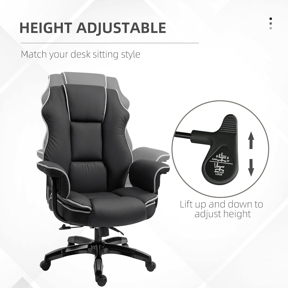 image 1 of Vinsetto Executive Office Chair, PU Leather High Back Desk Chair with Height Adjustable, Reclining Swivel Computer Chair for Home, Black