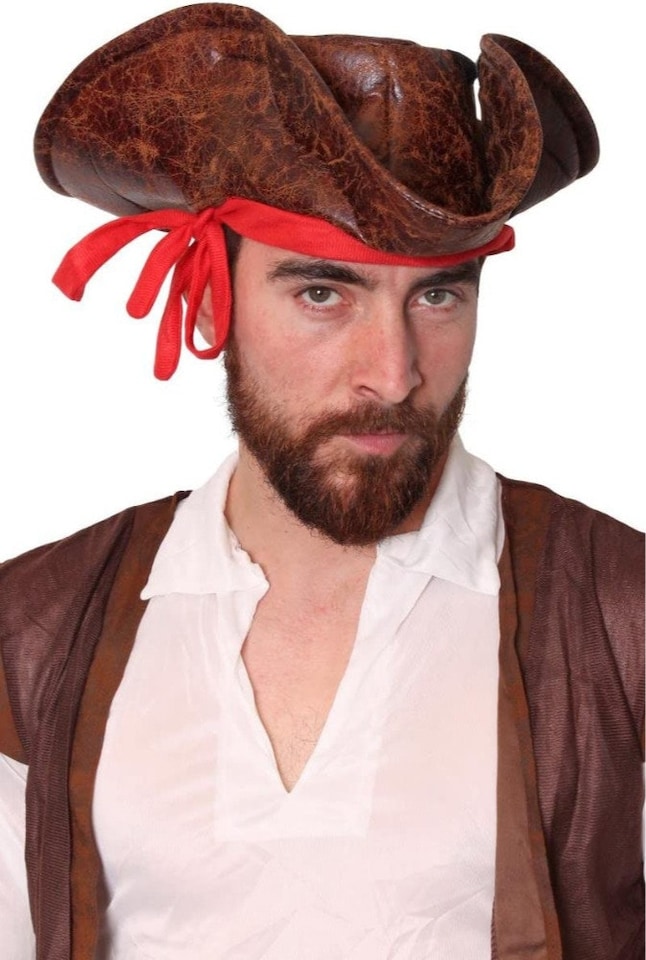 image 1 of Leather Look Pirate Tricorn Hat | Brown | One Size