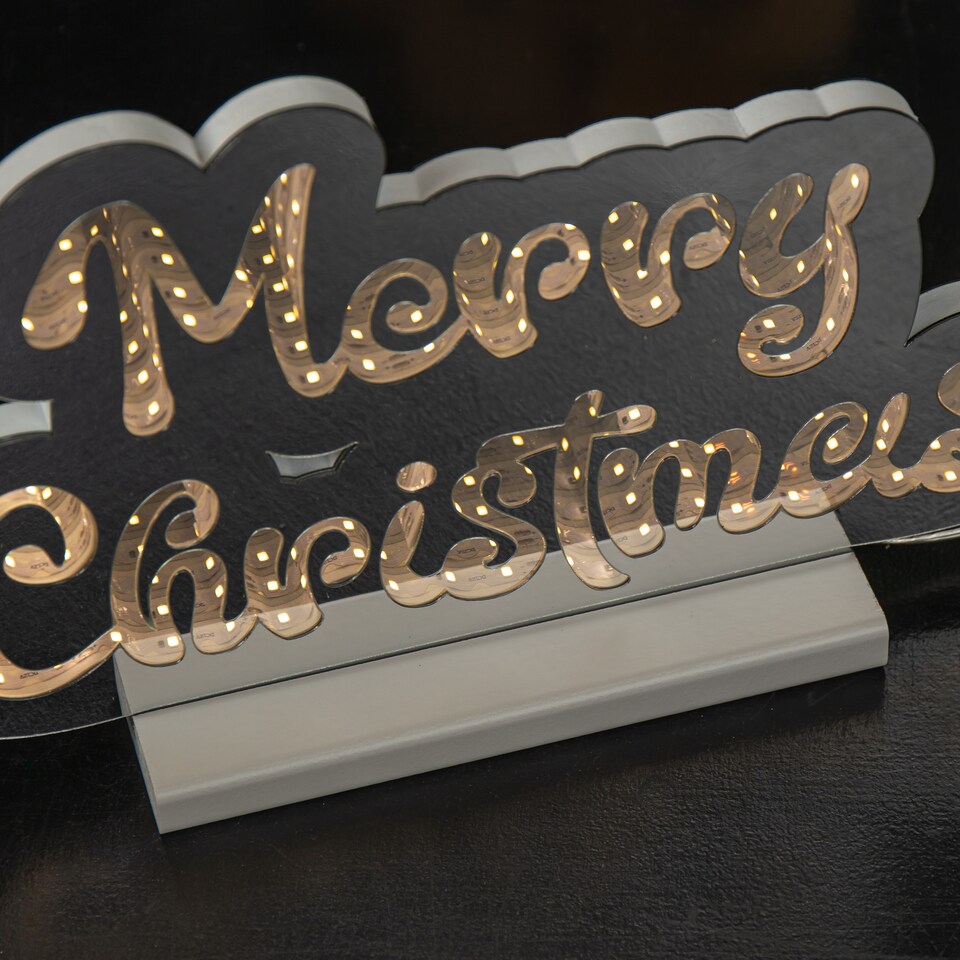image 1 of 32cm Light up Merry Christmas Infinity Decoration with White LEDs