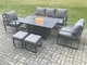 image 2 of Fimous Aluminium Outdoor Garden Furniture Set Gas Fire Pit Dining Table Set Gas Heater Burner with 2 Arm Chair 2 Small Footstools Dark Grey 7 Seater