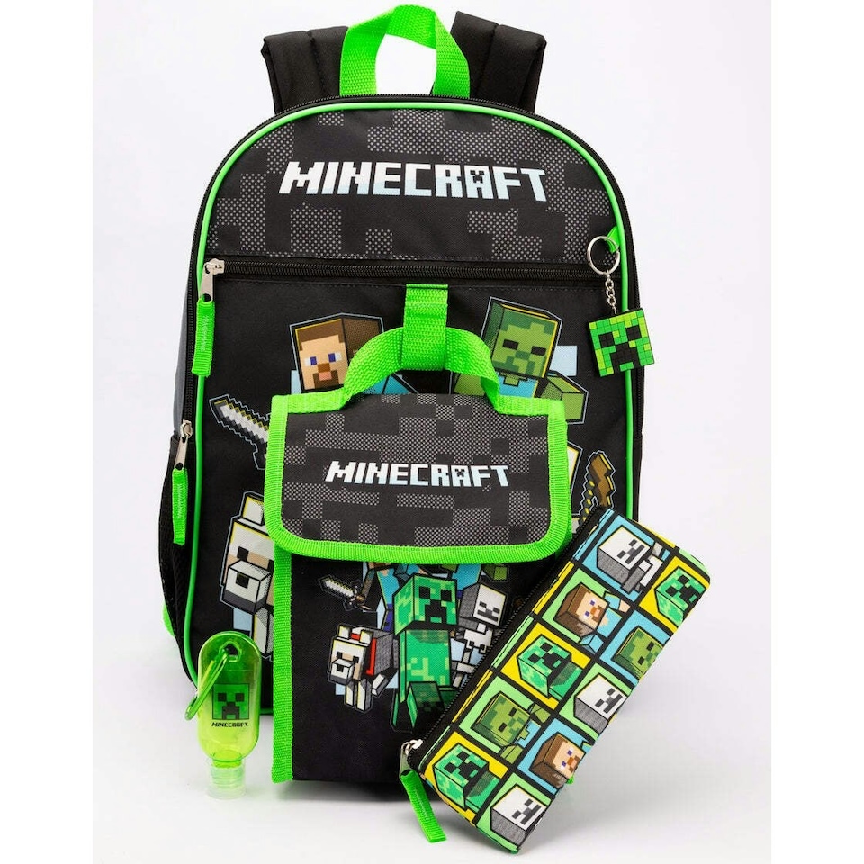 image 1 of Minecraft Childrens/Kids Time To Mine Backpack Set - Black/Green - One Size