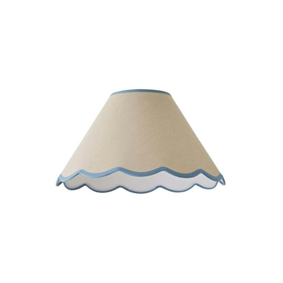 image 1 of ValueLights Florie Natural Linen Large Tapered Lamp Shade with Scallop Blue Trim
