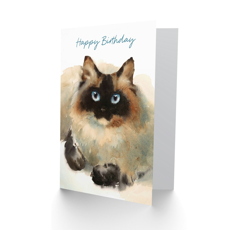 image 1 of Happy Birthday Cute Ragdoll Cat Watercolor Birthday Card