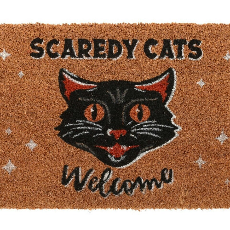 image 1 of Something Different Scaredy Cats Welcome Door Mat - Natural/Black/White - One Size