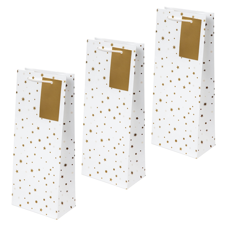 image 1 of Hallmark Pack Of 3 Bottle Bags - Gold Stars