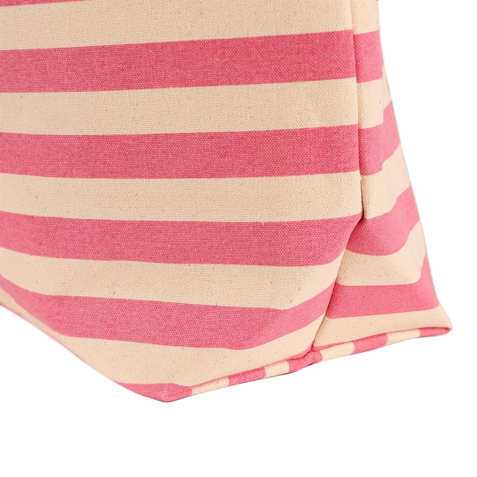 image 1 of Nicola Spring Large Striped Canvas Tote Beach Bag - 55cm x 36cm - Bubblegum | Pink | Bubblegum