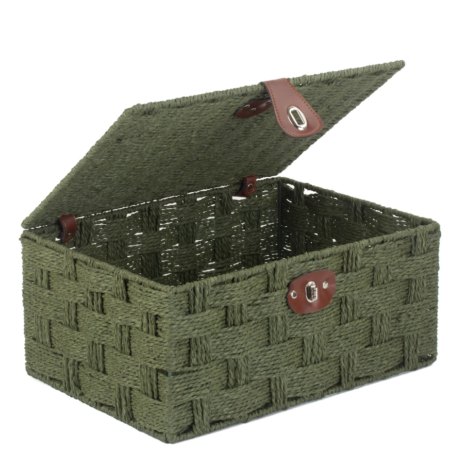 image 1 of Large Forest Green Woven Paper Rope Hamper | Green | Green