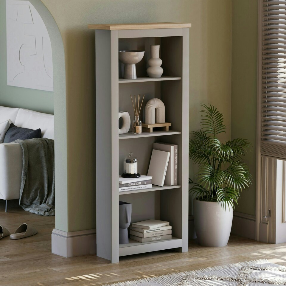 image 1 of Vida Designs Arlington 4 Tier Bookcase Shaker Style Display Storage, Grey & Oak
