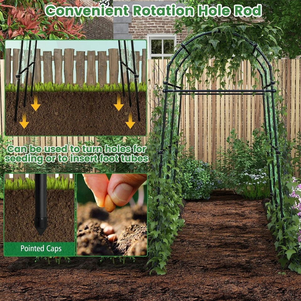 image 1 of COSTWAY 230CM Metal Garden Arch Arbor Climbing Trellis Pergola