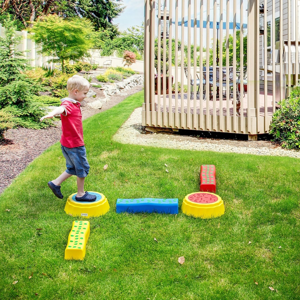 image 1 of Outsunny 5 PCS Kids Stepping Stones Balance Beam w/ Non-Slip Surface and Bottom