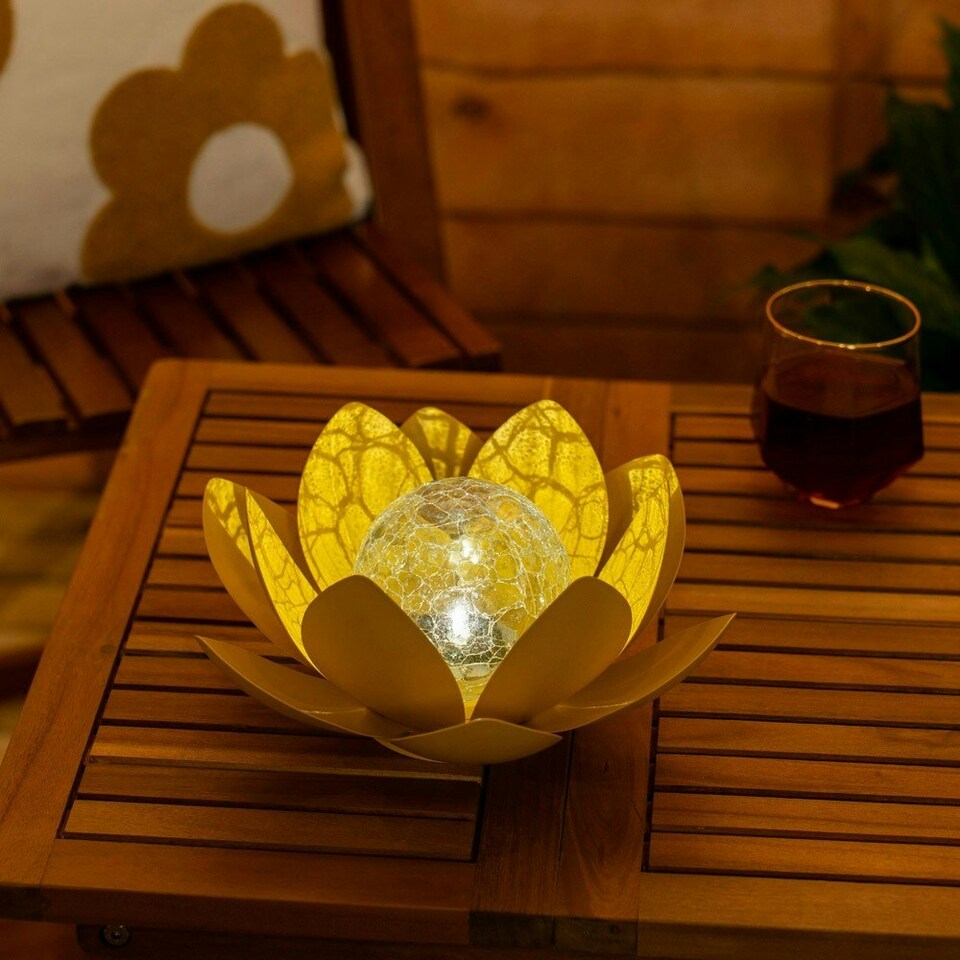 image 1 of ValueLights Yellow Solar Powered Outdoor Waterlily Lotus Flower Decoration Garden Light