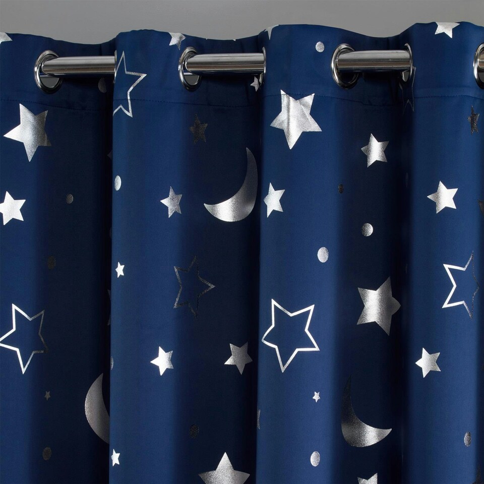 image 1 of OHS Galaxy Print Blackout Eyelet Curtains, 66x54" - Navy Blue