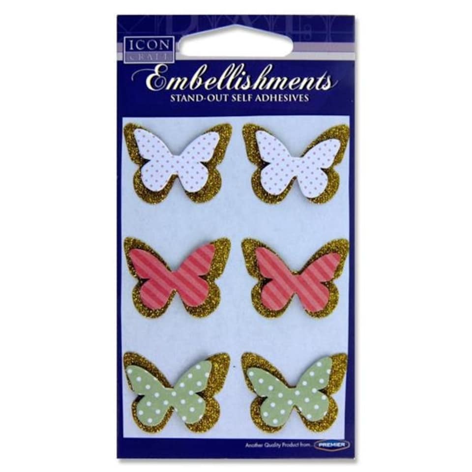 image 1 of Pack of 6 Stand-Out Butterflies Embellishments by Icon Craft