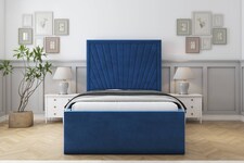 Sloomy Somerset Navy Plush Bed Frame With Mattress With 50" Upholstered Headboard 2'6 Small Single