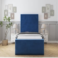 Sloomy Somerset Navy Plush Bed Frame With Mattress With 50" Upholstered Headboard 2'6 Small Single