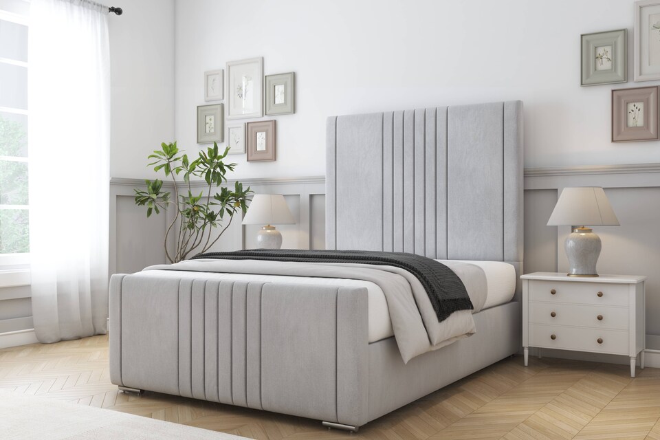 image 1 of Sloomy Harrington Silver Naples Bed Frame With 50" Upholstered Headboard 5' King