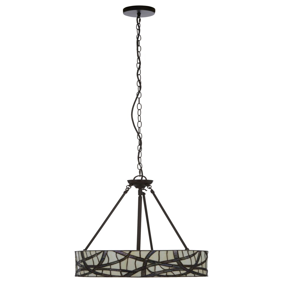 image 1 of Interiors by Premier Tiffany Style Branch Pendant Light, Hand Rolled Art Glass Ceiling Fixture, Bronze Iron Frame Hanging Light