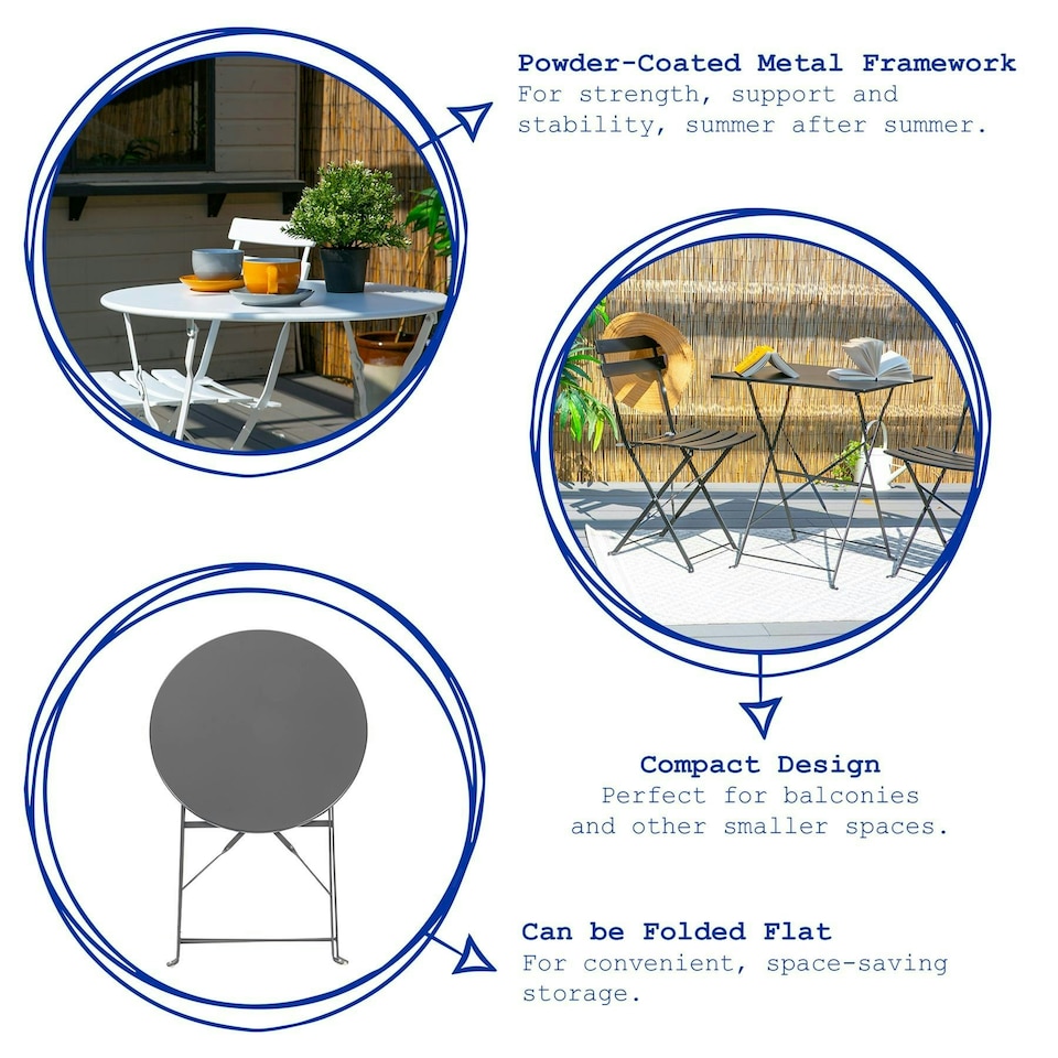 image 1 of Round Metal Folding Patio Bistro Table - 60cm - Black Black