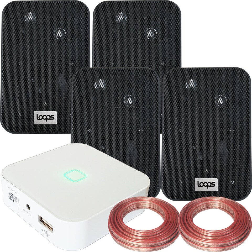 image 1 of 80W Mini WiFi Stereo Amplifier & 4x 70W Black Wall Mounted Speaker Audio System