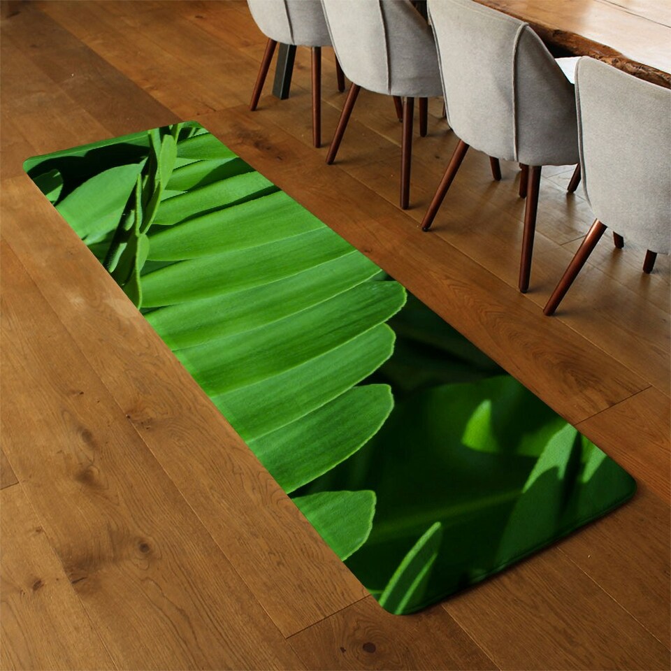 image 1 of Natural dark green leaves, long slender green leaves Designer (Runner Rug)