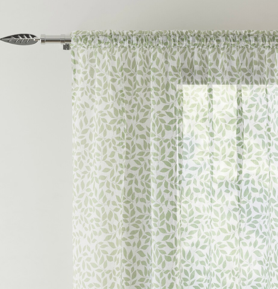 image 1 of Pair of Willow Green Leaf Print on Linen Look Panels, with Rod Pocket Header 229 CM